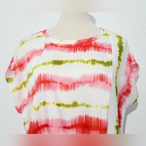 DKNY Women's Multi Colors Sleeveless Top Blouse Size Medium Tie Waist - Picture 2 of 10